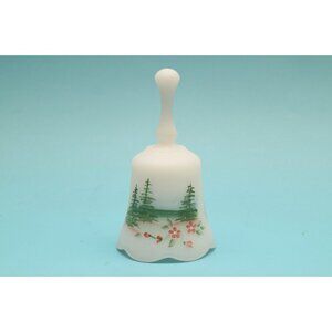 Vintage Fenton Hand Painted Winter Wonderland Frosted White Small Bell Signed